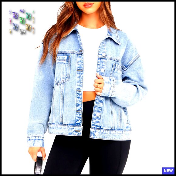 Oversized Denim Jacket Vintage 90s Style Button Down Long Sleeve Casual